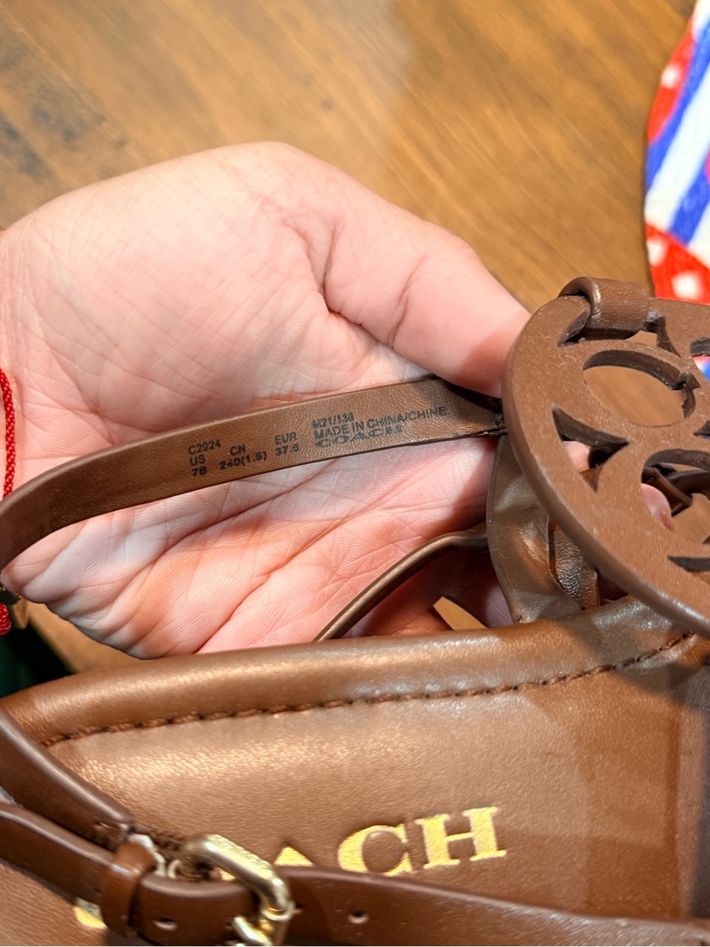 Coach Brown Leather Cutout T-Strap Sandals - Picture 4 of 4
